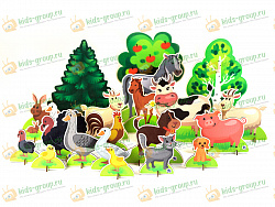 Набор УСПЕШНАЯ ФЕРМА напольный деревянный 81 фигурка на подставках + мультфильмы