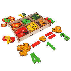 Счетный материал в коробке "Овощи" 66 деталей (дерево)