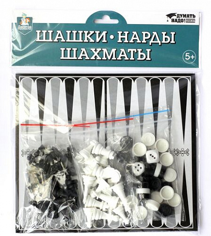 Игра настольная "Шашки-Нарды-Шахматы" европодвес