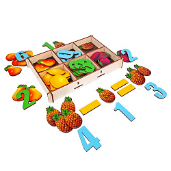 Счетный материал в коробке "Фрукты" 66 деталей (дерево)