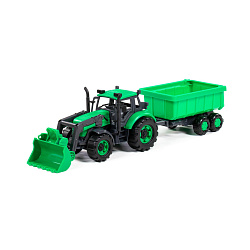 Трактор "Прогресс" с прицепом и ковшом инерционный (зелёный) (в коробке)