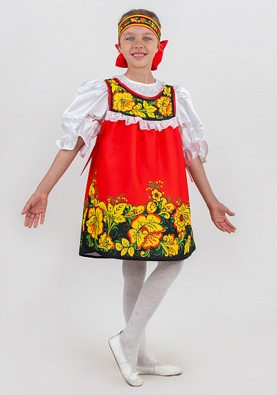 Русский народный костюм для девочки Хохлома распашная