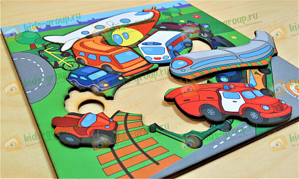 Рамка - вкладыш деревянная ГОЛОВОЛОМКА ТРАНСПОРТ хдф