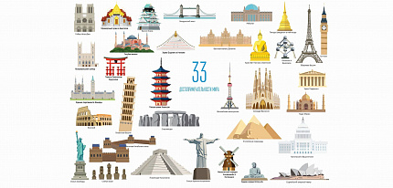 Достопримечательности мира (33 шт.) + плакат
