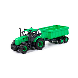 Трактор "Прогресс" с прицепом инерционный (зелёный) (в коробке)