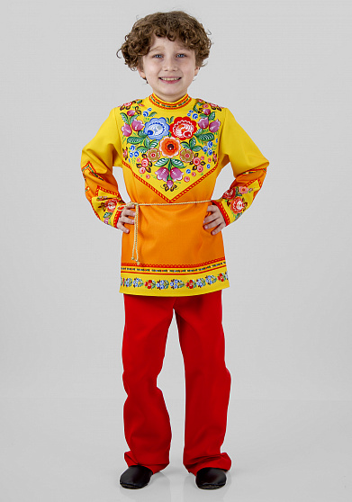 Русская народная рубаха для мальчика Городецкая роспись