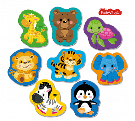 Пазлы контурные Половинки "Дикие животные" Baby Toys