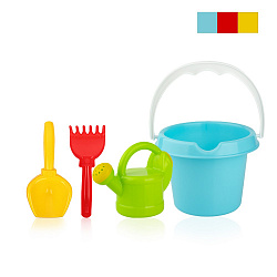 Игра детский песочный набор 4 предмета (ведро, совок, грабли, лейка)