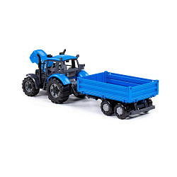 Трактор Прогресс с бортовым прицепом инерционный (синий) (в коробке)