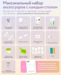 Песочный световой стол "ULTRA"
Детский стол + КРЫШКА Белая/Меловая + Растущий стул + Прозрачный мольберт + Панель конструктор + Игровая КРЫШКА Алфавит/Магнитно-маркерная + Набор Эбру +4 навесных стаканчика