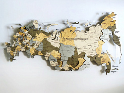 Карта России ИЗ ДЕРЕВА многоуровневая, на подложке из орг.стекла 170х94 БЕЗ ПОДСВЕТКИ