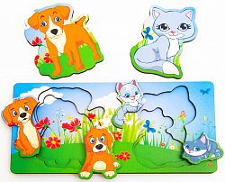 Вкладыш многоуровневый Собака и кошка