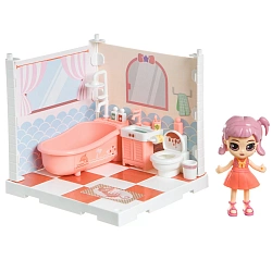 Кукольный уголок (Ванная комната 13,5х13,5х13,5 см) и куколка Oly 9,3см