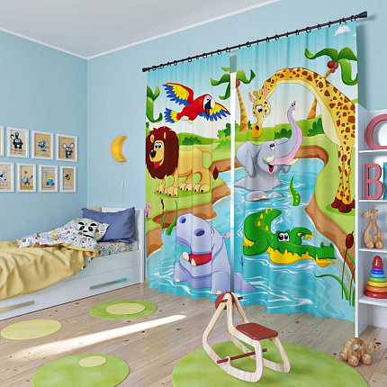 Комплект фотоштор. Веселые животные у водоема