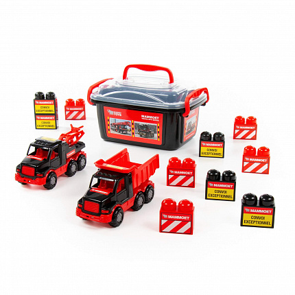 Набор автомобиль-самосвал + автомобиль-эвакуатор + конструктор Маммоет 10 элементов