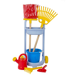 Игровой набор «Я садовник»(тележка, лейка 0,85л, ведро 1,35л, лопата, грабли веерные, метла, совок, грабельки)