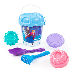 Набор Disney «Холодное сердце» №14: ведро большое с наклейкой, ситечко большое №3, лопата №6, грабли №6, формочки Пирожные 3 шт