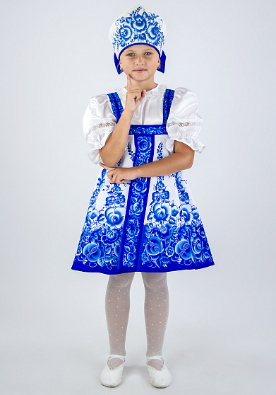 Русский народный костюм для девочки Гжель расписная