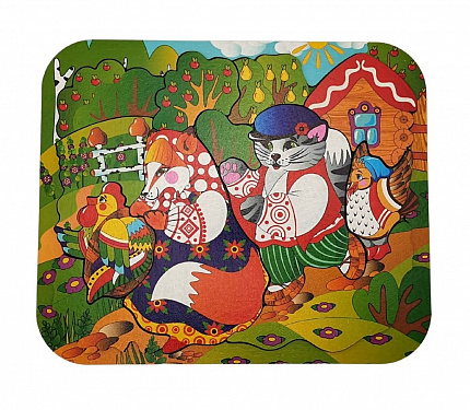 Деревянный пазл "Кот, Петух  и Лиса" 12 деталей