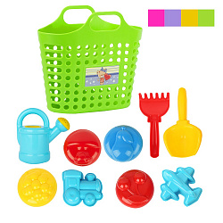 Песочный набор в корзинке «Королевский» (6 формочек, совок, грабли, леечка)