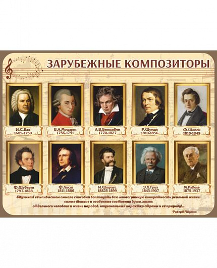 Стенд для школы ЗАРУБЕЖНЫЕ КОМПОЗИТОРЫ