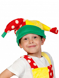 Скоморох-1 колпак детскийПЛЮШ (горох на красном/жёлтый)