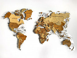 Многоуровневая карта мира из дерева БЕЗ ПОДСВЕТКИ 200х124