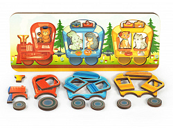 Развивающая доска "Веселый Паровозик" (28 деталей)  (дерево)