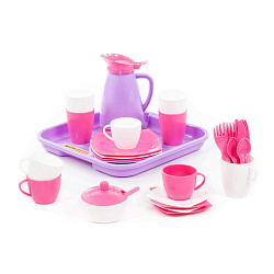 Набор детской посуды Алиса с подносом на 4 персоны, розовый