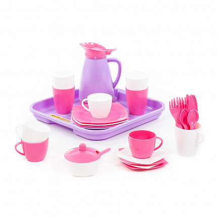 Набор детской посуды Алиса с подносом на 4 персоны, розовый