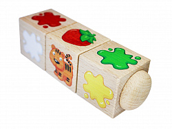 Развивающие деревянные кубики на оси «Составляем цвета» (3 кубика)
