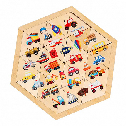 Пазл деревянный «Транспорт» шестигранник