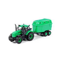 Трактор "Прогресс" с прицепом для перевозки животных инерционный (зелёный) (в коробке)