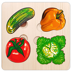 Больше-меньше "Овощи"  развивающая доска (Дерево) 18,5*18,5 см