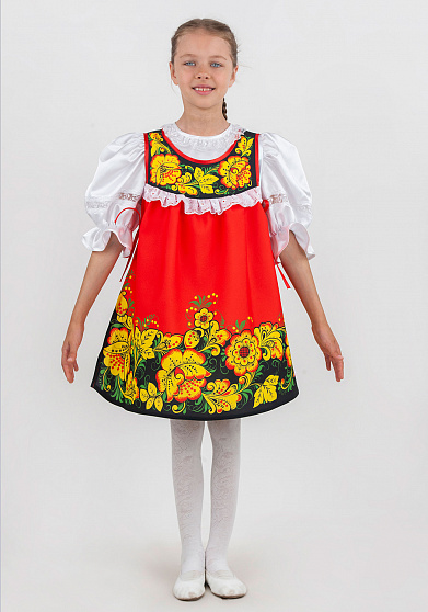 Русский сарафан распашной Хохлома для девочки