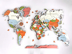 Многоуровневая карта мира из дерева С ПОДСВЕТКОЙ 200х124