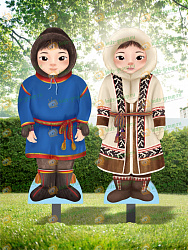 Комплект уличных фигур для детской площадки с металлическими опорами ИЛКО и АЛЬВА. МЫ С СЕВЕРА - мальчик и девочка в национальных костюмах