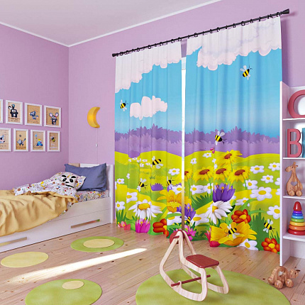 Комплект фотоштор. Лужок с пчелками