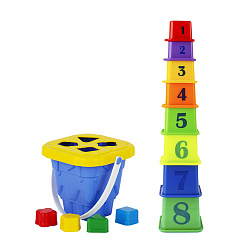 Логический набор «Башня» (ведро «Башня» с крышкой, 4 логические фигуры, пирамида «Башня (8 элементов)»