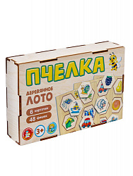 Лото с деревянными фишками "Пчелка" в деревянной коробке