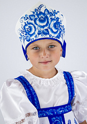 Русский народный кокошник Гжель расписная для девочки