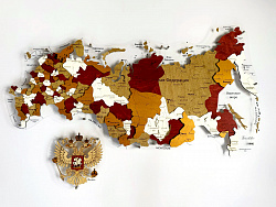 Карта России ИЗ ДЕРЕВА многоуровневая, на подложке из орг.стекла 170х94 БЕЗ ПОДСВЕТКИ