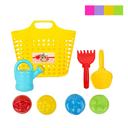 Песочный набор в корзинке «Садовый» (4 формочки, совок, грабли, леечка)