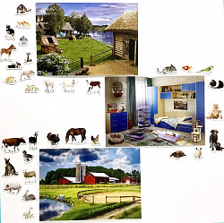 Магнитное развивающее пособие "Кто где живёт." (Деревня-Комната-Ферма)