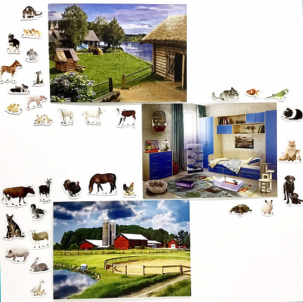 Магнитное развивающее пособие "Кто где живёт." (Деревня-Комната-Ферма)