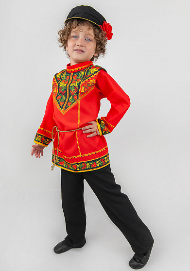 Русская народная рубаха Хохлома Задорная для мальчика