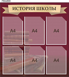 Стенд История школы размер 750 х 800 мм пластик 3 мм с карманами А4-6 шт