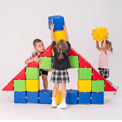 Магнитный мягкий крупноблочный конструктор МубиКуби 20 - Кубы, цветные, (20см), 20 кубов, 8 треугольных призм, Магматик