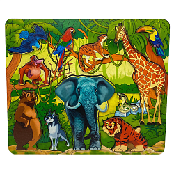 Рамка-вкладыш "Кто живет в джунглях?" 11 деталей