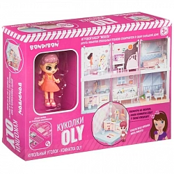 Кукольный уголок (Ванная комната 13,5х13,5х13,5 см) и куколка Oly 9,3см